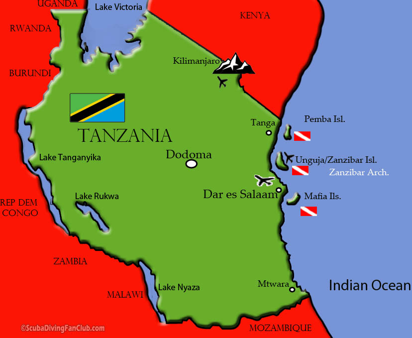 Diving in Tanzania-map