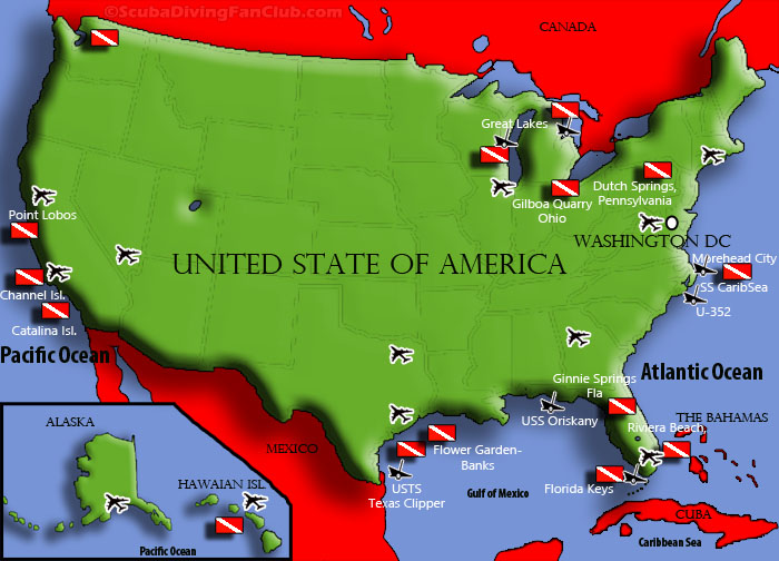  diving in the USA map