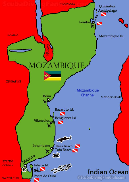 Mapa de buceo en Mozambique