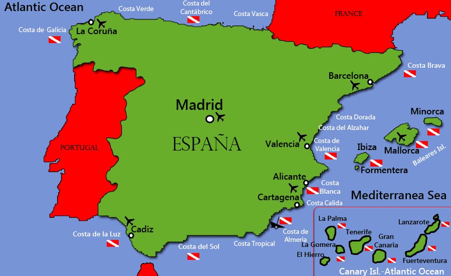 Mapa de buceo de Espana
